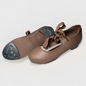 Danshuz New Tap Shoes Kid’s Size 13 M Comfort Tan Dance Ribbon